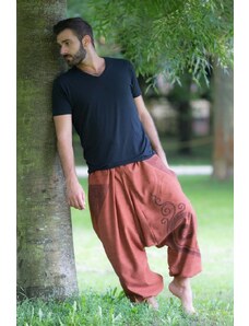Calça Thai Calça larga laranja masculina com bolso e cintura elástica com cordão 100% algodão | CalcaThai.com