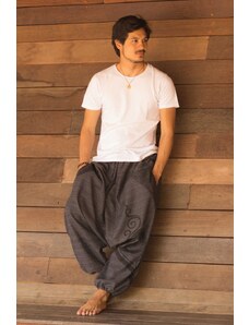 Calça Thai Calça larga preta masculina com bolso e cintura elástica com cordão 100% algodão | CalcaThai.com