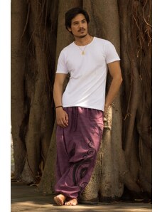 Calça Thai Calça larga púrpura masculina com bolso e cintura elástica com cordão 100% algodão | CalcaThai.com