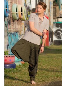 Calça Thai Calça yoga verde masculina com bolsos e cordão 100% algodão | CalcaThai.com