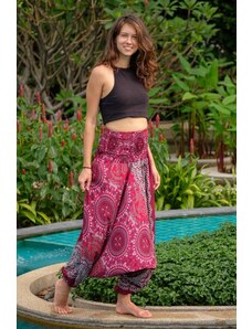 Calça Thai Calça harém macacão vermelha com estampa floral em rayon | CalcaThai.com