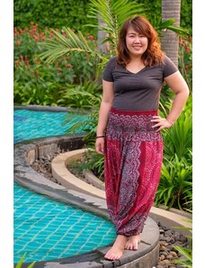 Calça Thai Calça saruel jardineira plus size vermelha estampada em rayon | CalcaThai.com