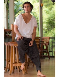 Calça Thai Calça yoga cinza masculina com bolsos e cordão 100% algodão | CalcaThai.com
