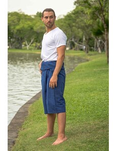 Calça Thai Calça ¾ envelope azul masculina de amarrar em 100% algodão | CalcaThai.com