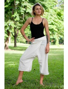 Calça Thai Calça ¾ envelope branca feminina de amarrar em 100% algodão | CalcaThai.com
