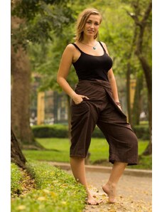 Calça Thai Calça ¾ envelope marrom feminina de amarrar em 100% algodão | CalcaThai.com