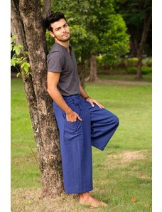 Calça Thai Calça envelope azul masculina de amarrar em 100% algodão | CalcaThai.com
