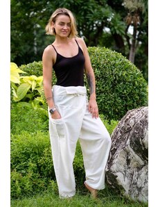 Calça Thai Calça envelope branca feminina de amarrar em 100% algodão | CalcaThai.com