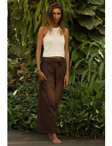 Calça Thai Calça envelope marrom feminina de amarrar em 100% algodão | CalcaThai.com