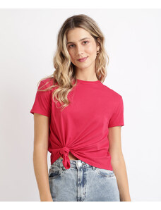 C&A blusa feminina básica com nó manga curta decote redondo vermelho claro