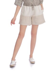 CHOLET - Shorts de linho com detalhe no cós estampa poá off white