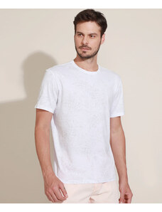 C&A Camiseta Masculina Estampada Folhagem Manga Curta Gola Careca Branca