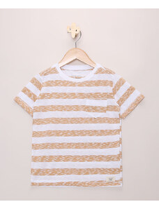 C&A Camiseta Infantil em Flamê Estampada Listrada com Bolso Manga Curta Off White