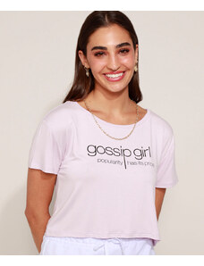 C&A Camiseta Feminina Cropped Gossip Girl Manga Curta Lilás