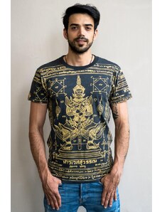 Calça Thai Camiseta Sak Yant masculina preta com estampa do guardião em 100% algodão | CalcaThai.com
