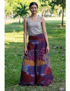 Calça Thai Calça pantalona bordô com estampa oriental de folhas em rayon | CalcaThai.com