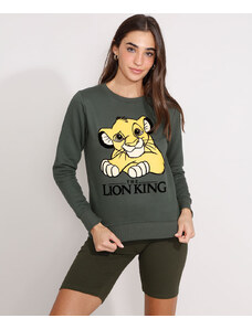 C&A Blusão de Moletom Simba O Rei Leão Flocado Decote Redondo Verde Militar