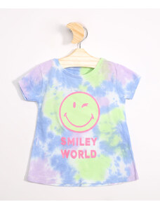 C&A Blusa Infantil de Algodão Tal Mãe Tal Filha SmileyWorld Estampada Tie Dye Manga Curta Multicor