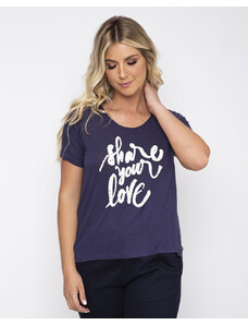 Simone Saga Camiseta Share Your Love Bordado - Índigo - P