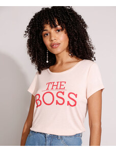 C&A Camiseta Longa de Viscose Tal Mãe Tal Filha "The Boss" Manga Curta Decote Redondo Rosê
