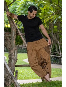 Calça Thai Calça larga bege masculina com bolso e cintura elástica com cordão 100% algodão | CalcaThai.com