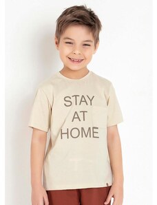 Queima Estoque Camiseta Infantil Bege com Estampa e Bolso