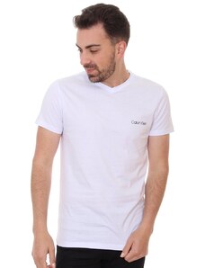Camiseta Calvin Klein Swimwear Masculina V-Neck Slim Fit Logo Rosa