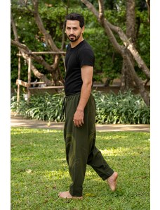 Calça Thai Calça tailandesa artesanal masculina verde com bolso e cordão 100% algodão | CalcaThai.com