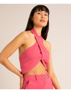 C&A blusa cropped com linho frente única pink