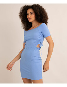 C&A vestido curto canelado cut out com amarração manga curta ombro a ombro azul