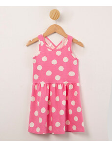 C&A vestido infantil estampado poá com recorte e alças cruzadas rosa