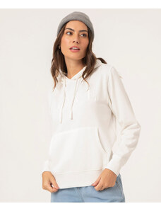 C&A blusão de moletom bordado love com capuz e bolso canguru off white