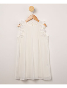 C&A vestido infantil plissado com flores off white