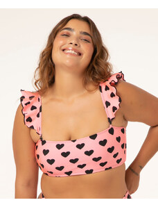 C&A biquíni top faixa corações bojo removível com proteção uv50+ rosa