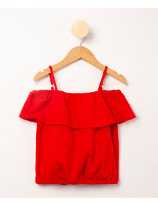 C&A blusa infantil de laise com babado vermelha