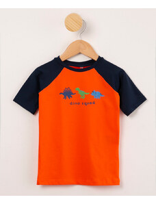 C&A camiseta raglan de praia "dino squad" manga curta com proteção uv50+ laranja