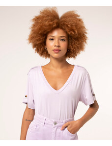 C&A blusa manga curta decote v botões lilás