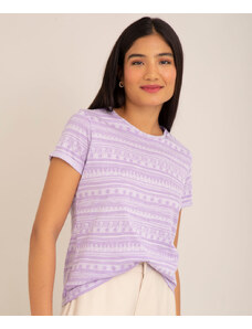C&A camiseta de algodão manga curta estampa geométrica lilas claro