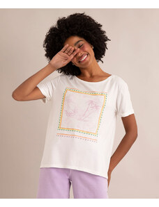 C&A camiseta moletinho coqueiros manga curta decote redondo off white