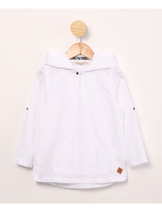 C&A camisa infantil de algodão manga longa gola v com capuz off white