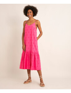 C&A vestido midi de algodão abacaxis com recorte alça fina rosa