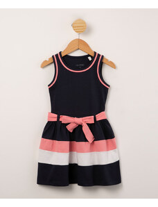 C&A vestido infantil com recortes e faixa para amarrar azul marinho