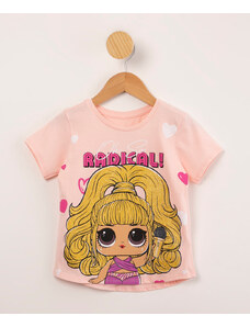 C&A blusa infantil de algodão lol surprise "radical" com glitter manga curta rosa