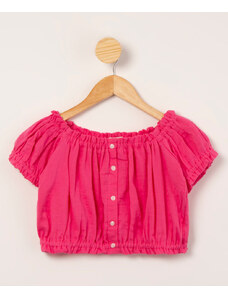 C&A blusa infantil cropped ombro a ombro com botões manga curta pink