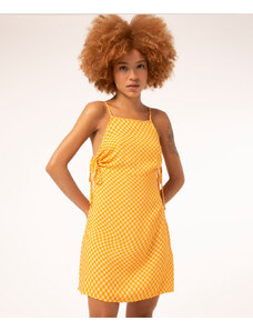 C&A vestido alça fina amarração quadriculado laranja