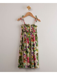 C&A vestido infantil de viscose alça fina com lastex estampado floral além dos mares alter do chão multicor