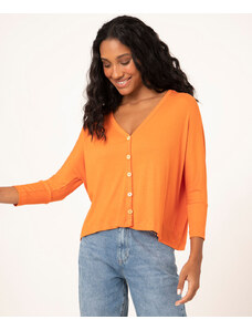 C&A camisa de malha canelada com botões laranja