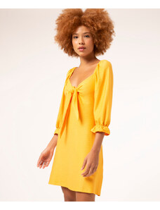 C&A vestido curto texturizado com nó manga 3/4 bufante laranja