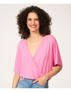 C&A blusa em vicose decote v transpassado manga curta rosa
