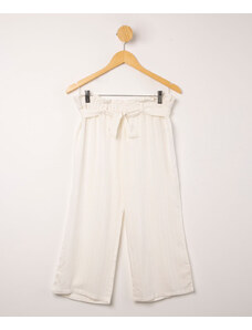 C&A calça infantil pantacourt listrada com lurex branca